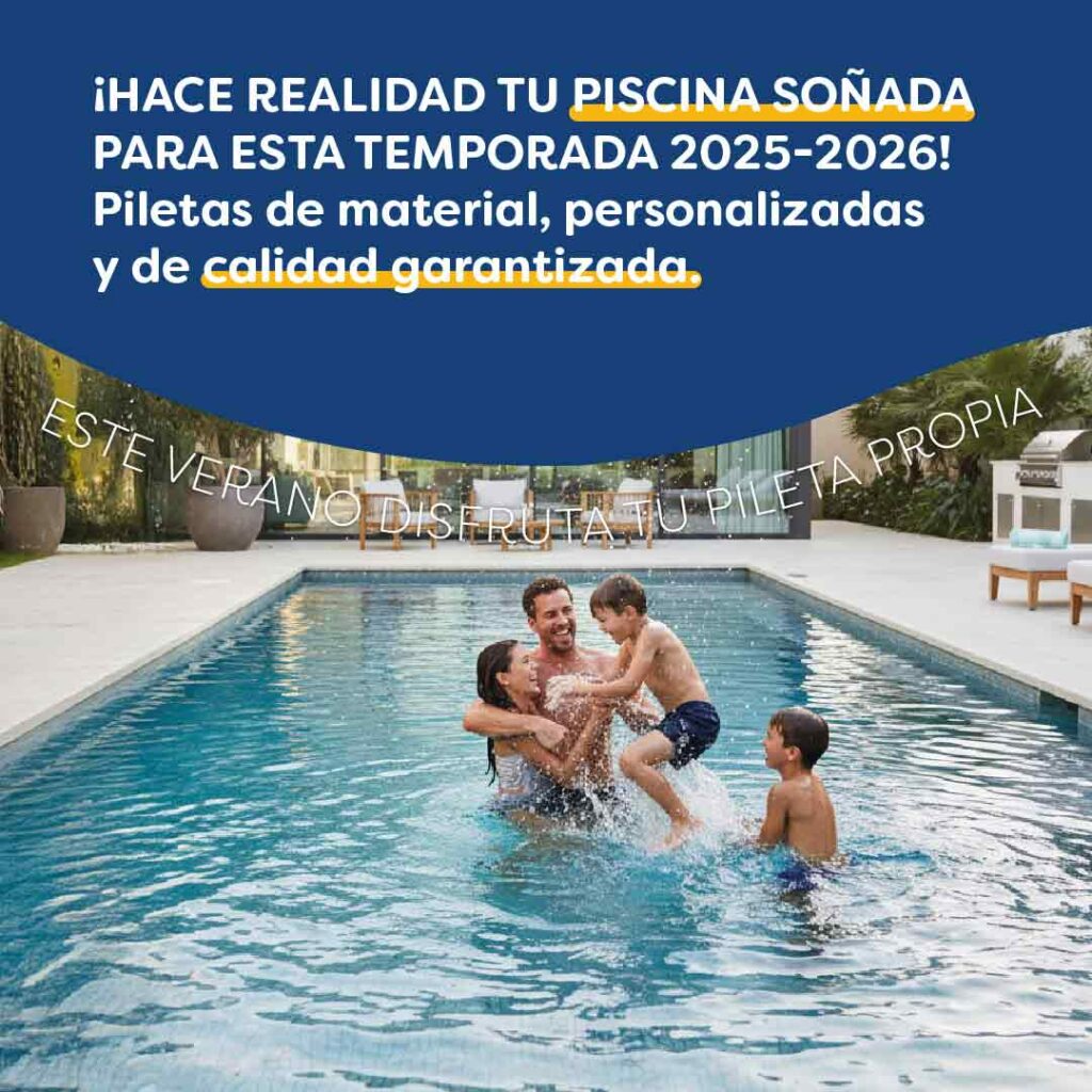 Familia disfrutando de una piscina construida por RA Construcciones, empresa especializada en piletas de material en Rosario y alrededores.