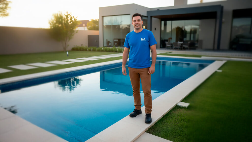 Construcción de pileta de material en vivienda realizada por RA Construcciones