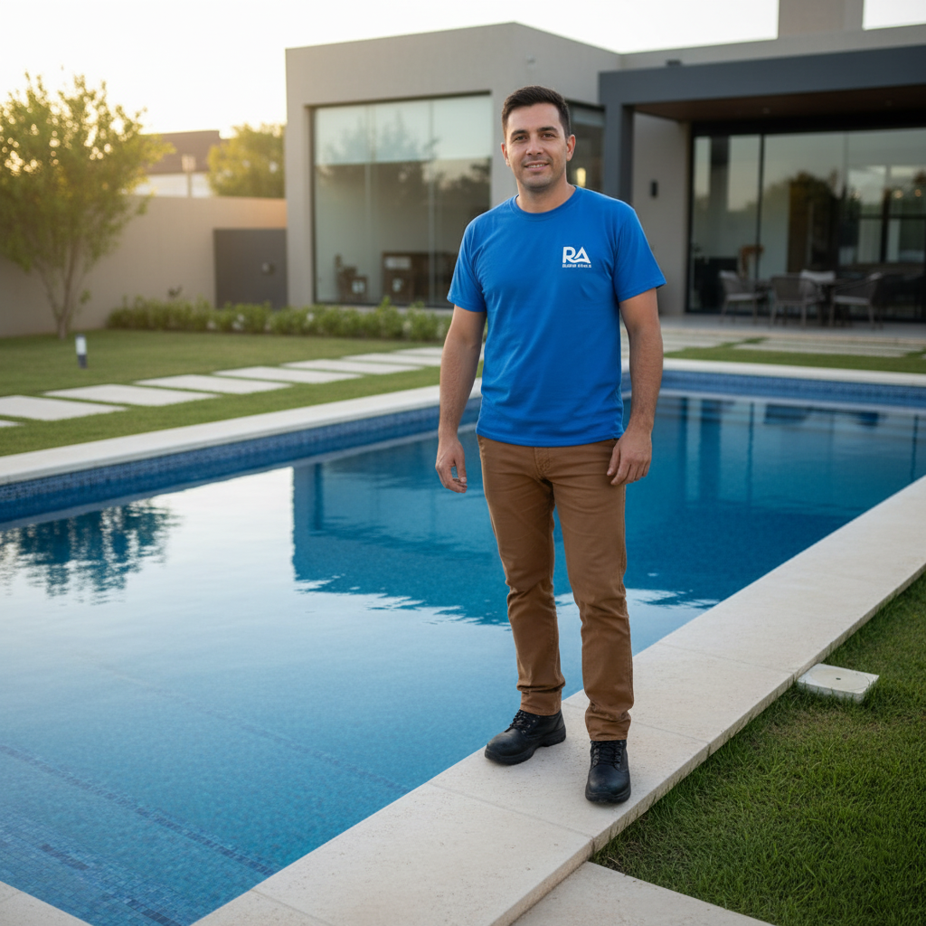 Construcción de pileta de material en vivienda realizada por RA Construcciones